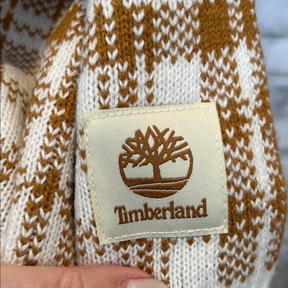 Timberland plaid Knit Scarf in Cream and Tan 60 inch long - Picture 3 of 7